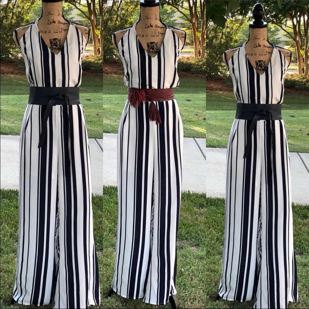 Ashley Stewart HALTER STRIPED JUMPSUIT